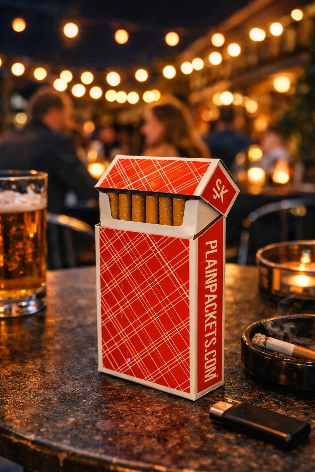 Red Plain Packets cover showing its white criss-cross design and side branding